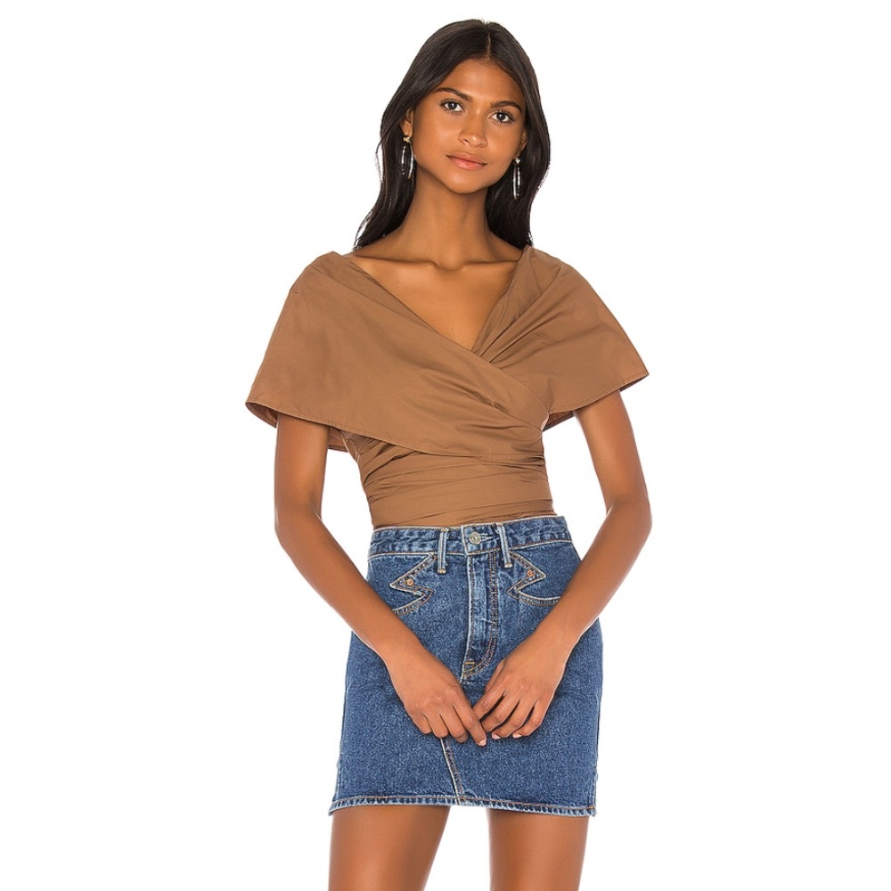L’academie x Revolve Brown Wrap Top